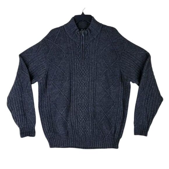 Jos A Bank Lambswool Knit Sweater Mens L Gray 1/4 Zip Pullover Mock Neck - Picture 6 of 10